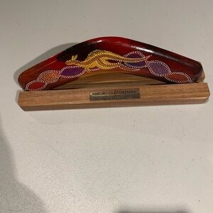 Hardwood Boomerang with Red and Purple Accents